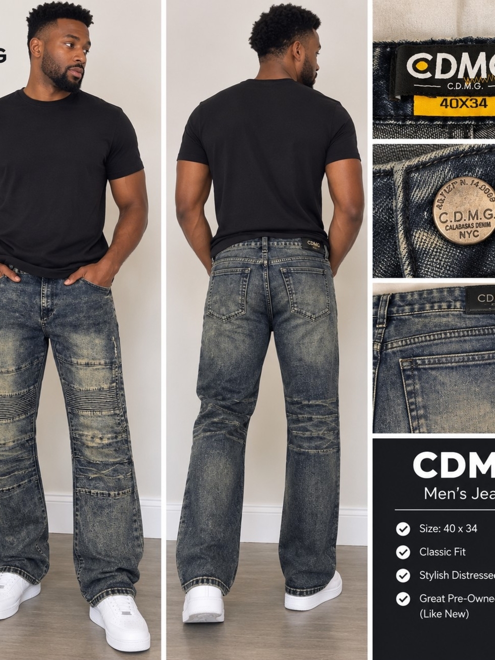 CDMG Men's Distressed Straight-Leg Jeans - Washed Black